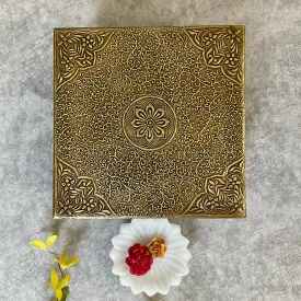 15 Inches Brass fitted Wooden Square Chowki For Idols And Pooja