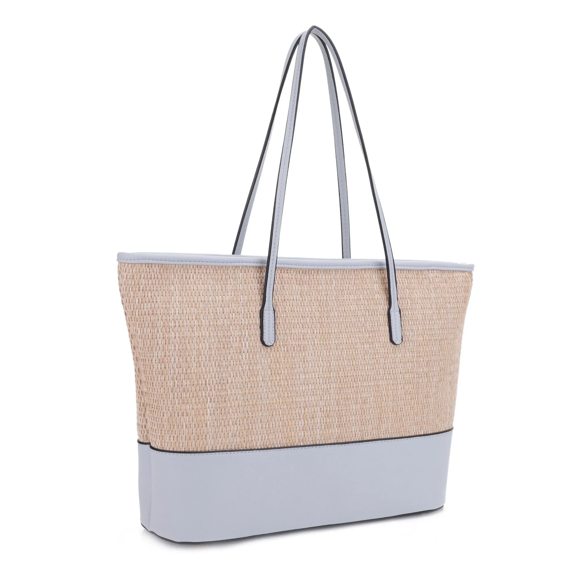 93130 Straw Shopper Tote With Vegan Leather Trim