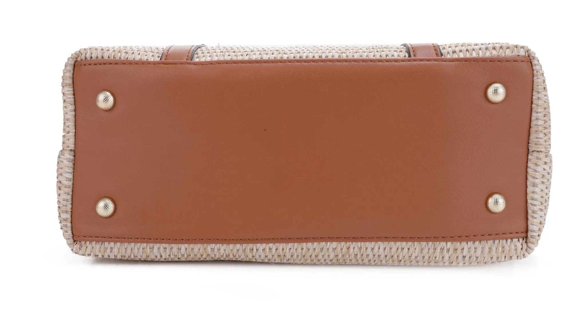 93130 Straw Shopper Tote With Vegan Leather Trim