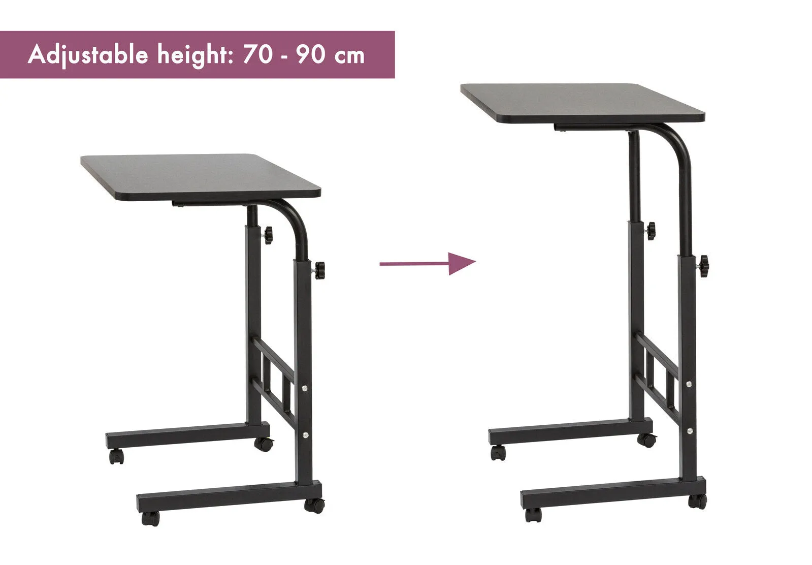 Adjustable Portable Laptop Desk, Large Surface, Lockable Wheels