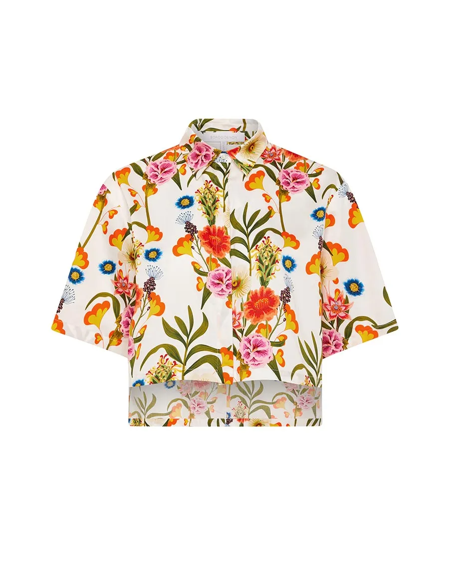 Alani Cotton Cropped Shirt - Vila Floral White