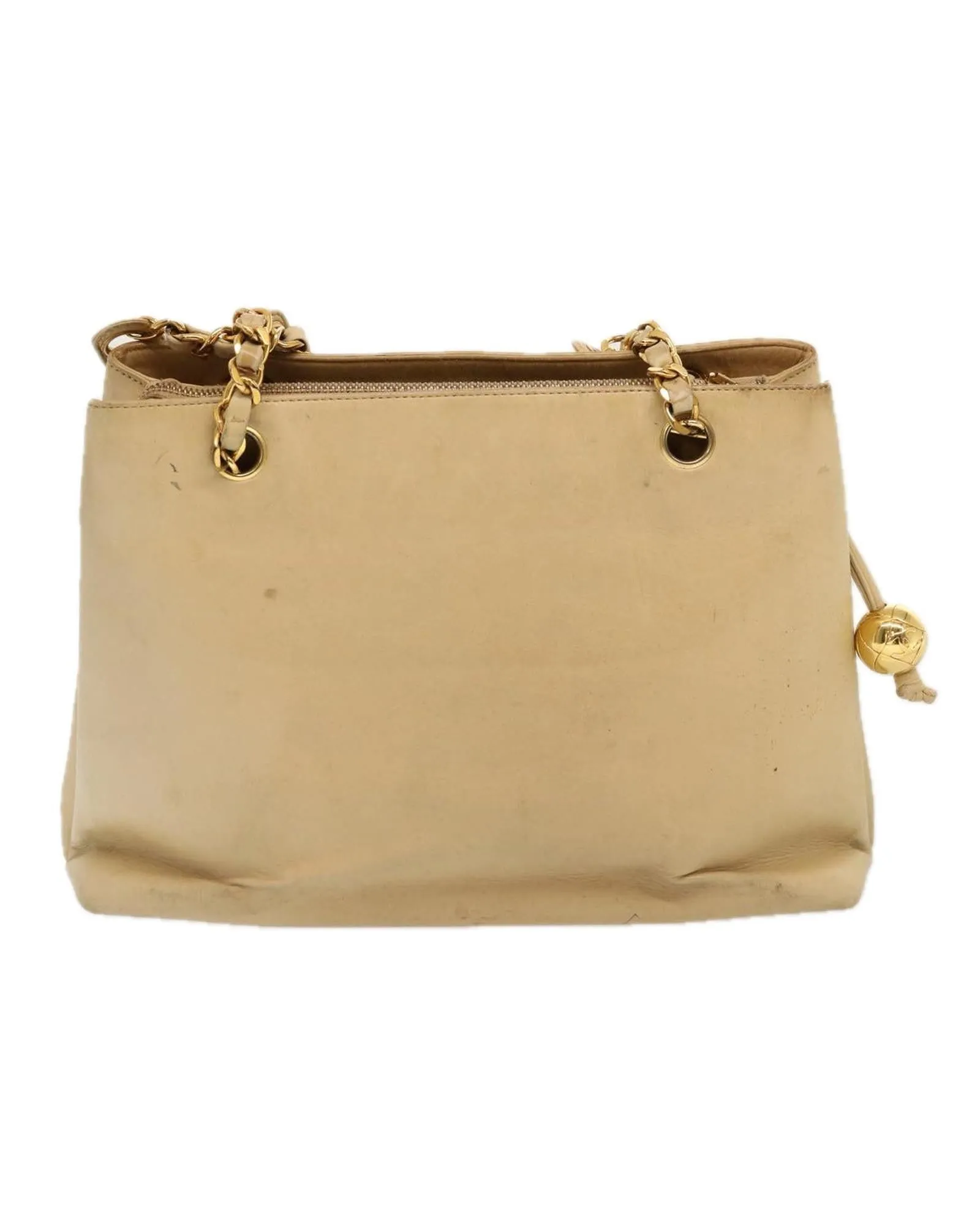 Authentic Chain Tote Bag in Beige Leather