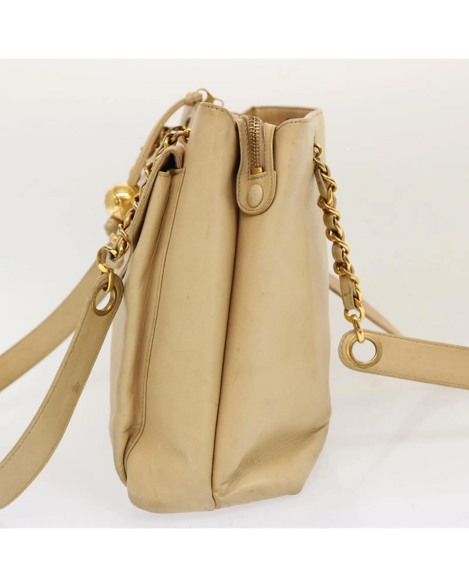 Authentic Chain Tote Bag in Beige Leather