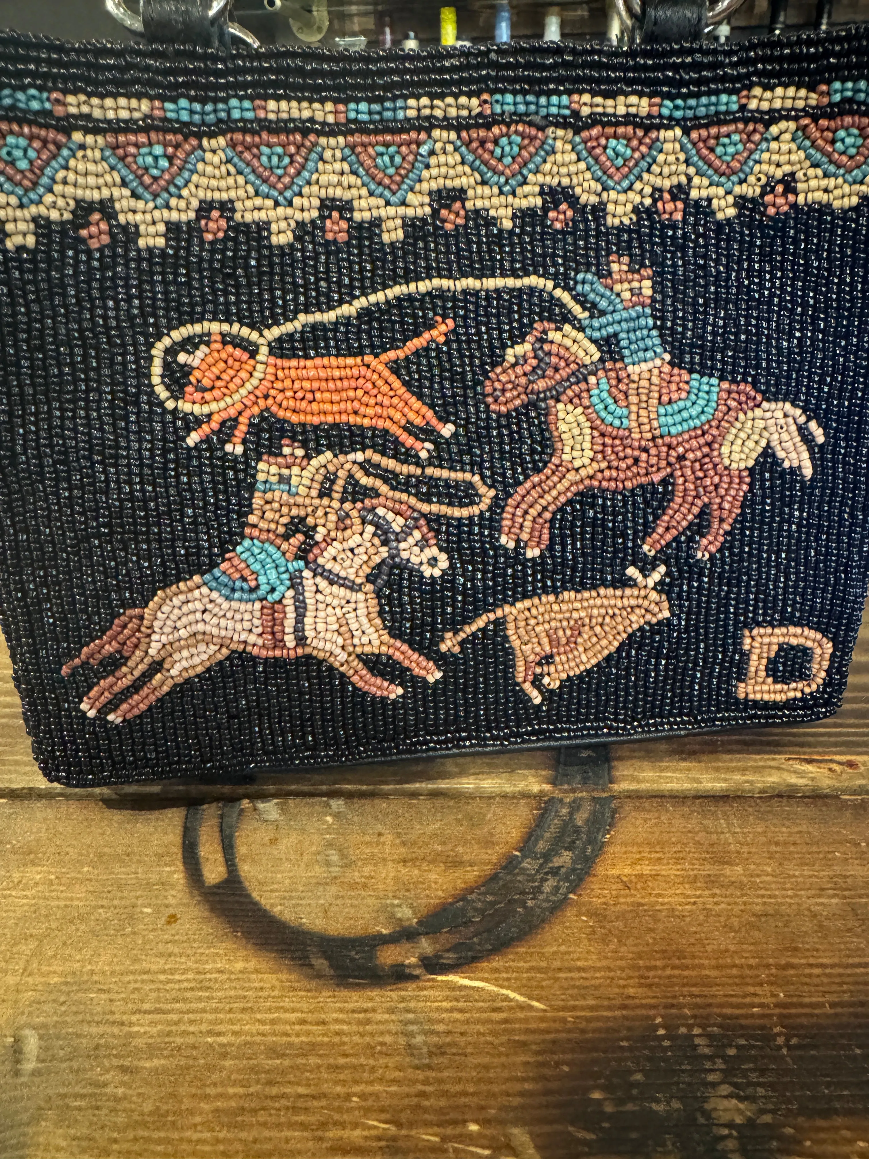 Beaded Handbag With Bamboo Handles