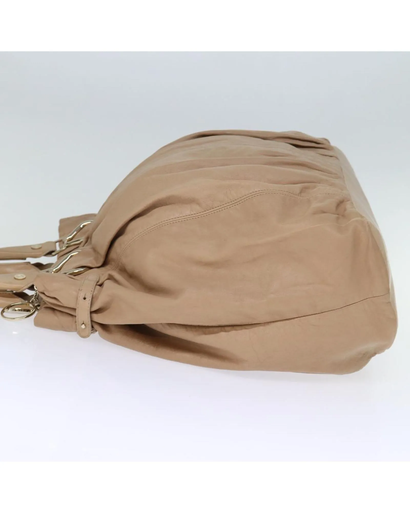 Beige Leather Tote Bag with Scratches and Rubbing