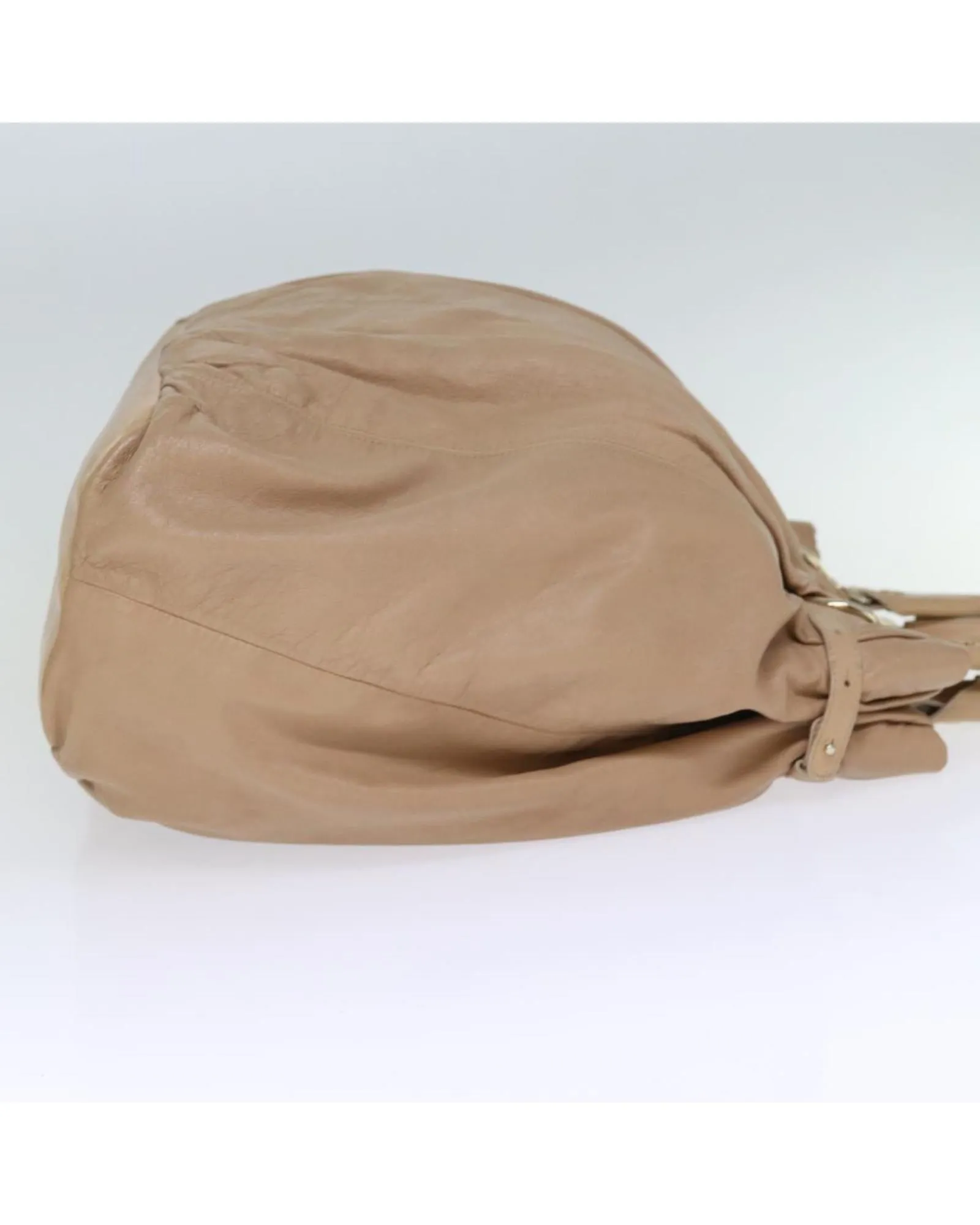 Beige Leather Tote Bag with Scratches and Rubbing