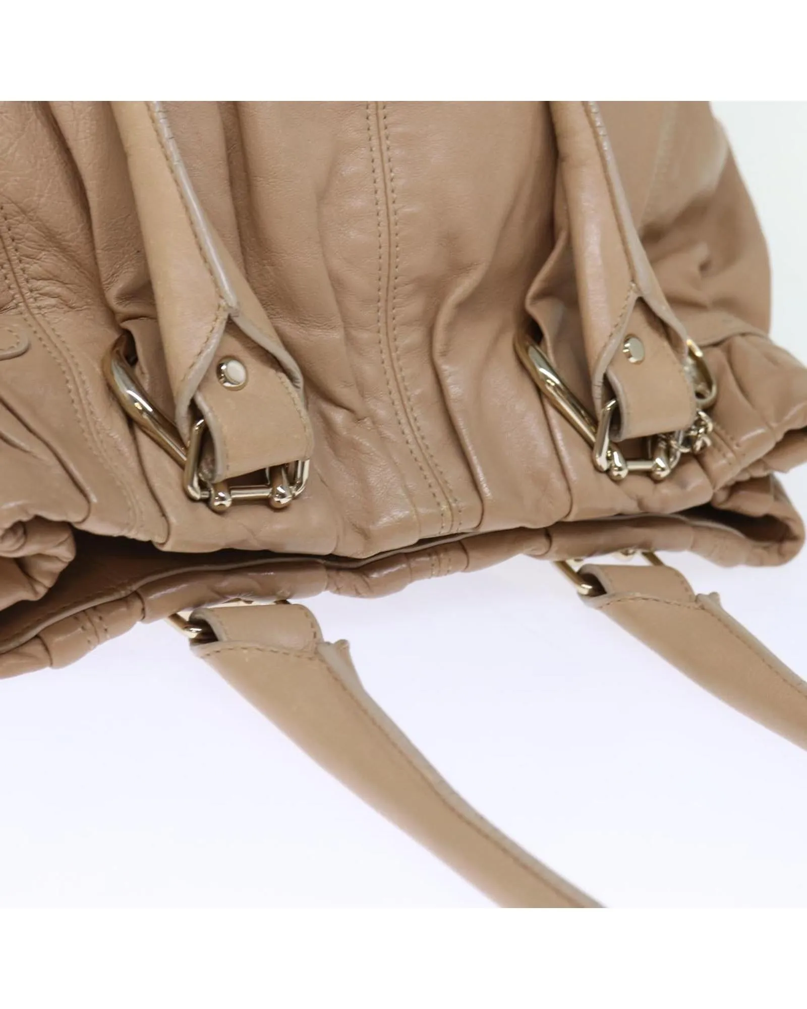 Beige Leather Tote Bag with Scratches and Rubbing