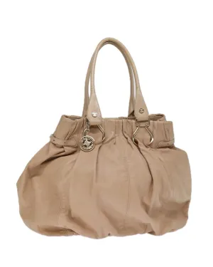 Beige Leather Tote Bag with Scratches and Rubbing