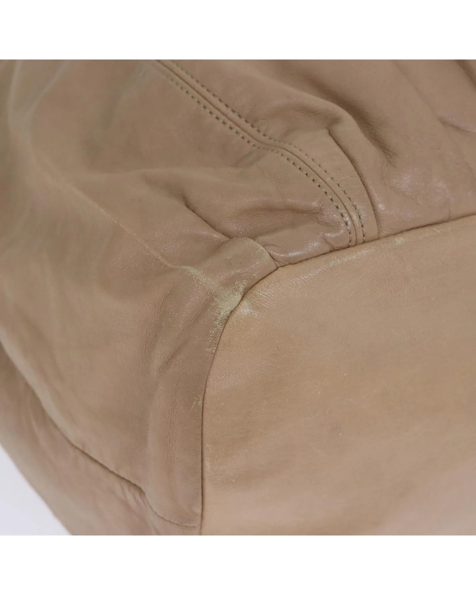 Beige Leather Tote Bag with Scratches and Rubbing