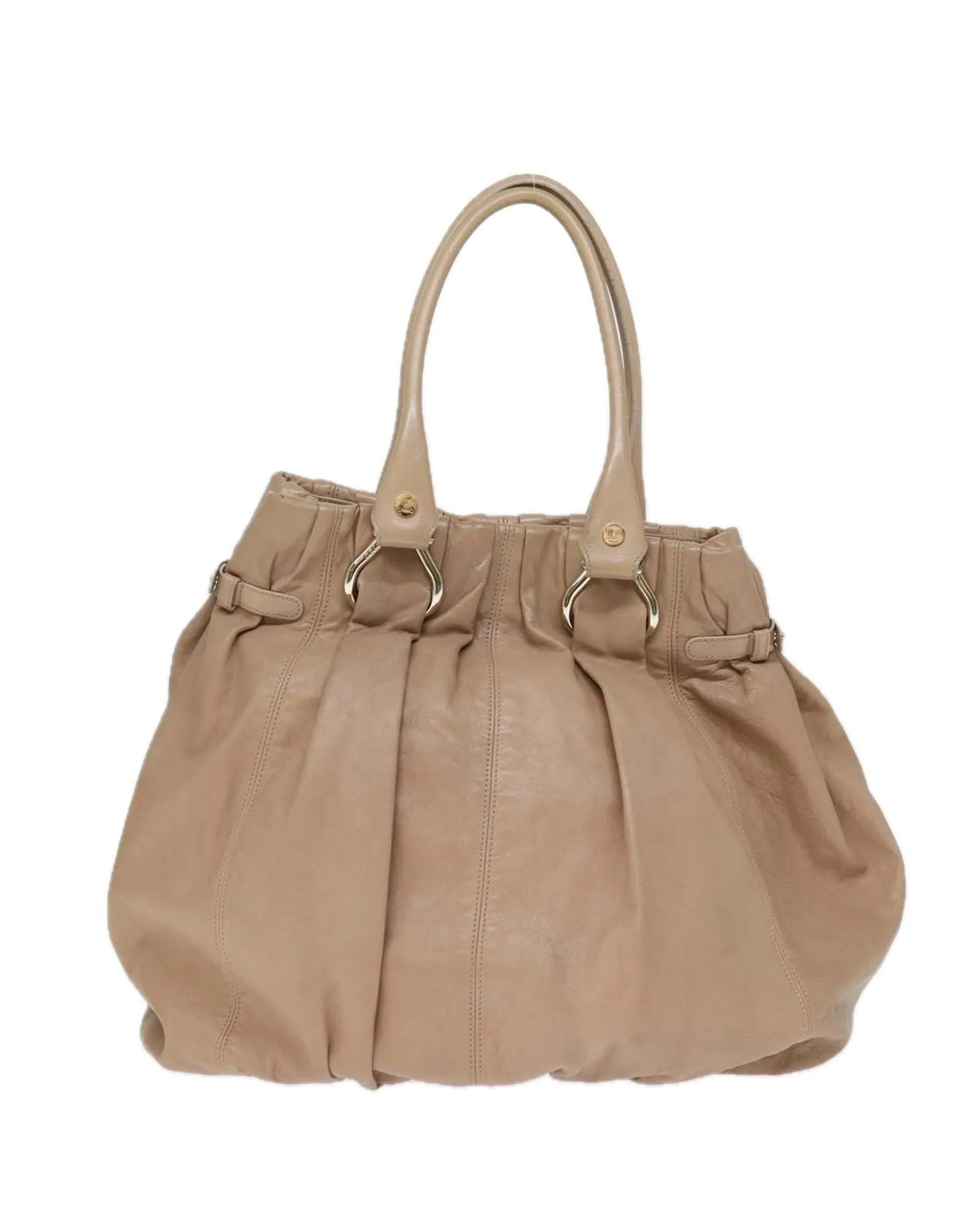 Beige Leather Tote Bag with Scratches and Rubbing