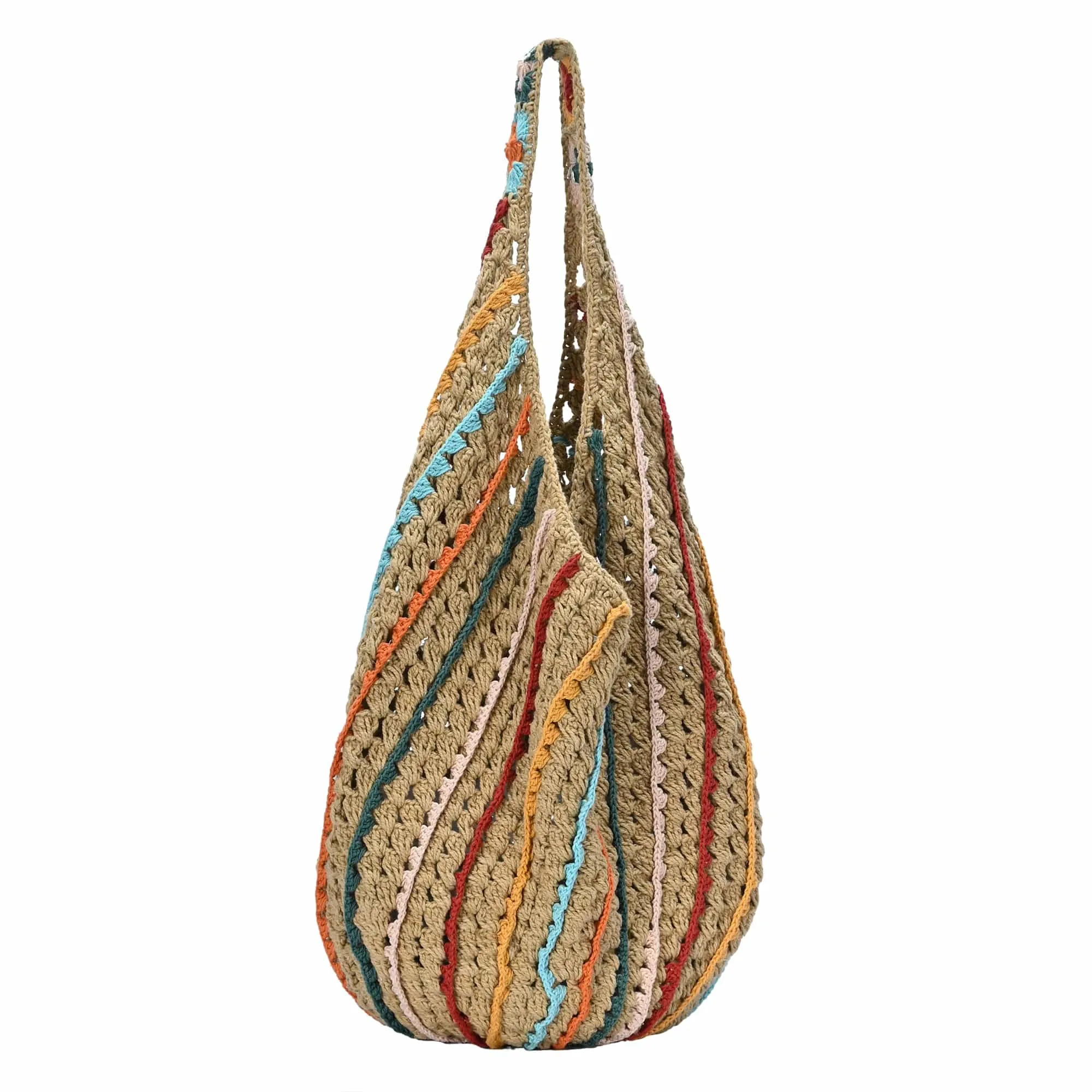 BGAIN158 Rainbow Crochet Hobo Tote Bag