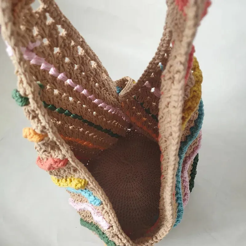 BGAIN158 Rainbow Crochet Hobo Tote Bag