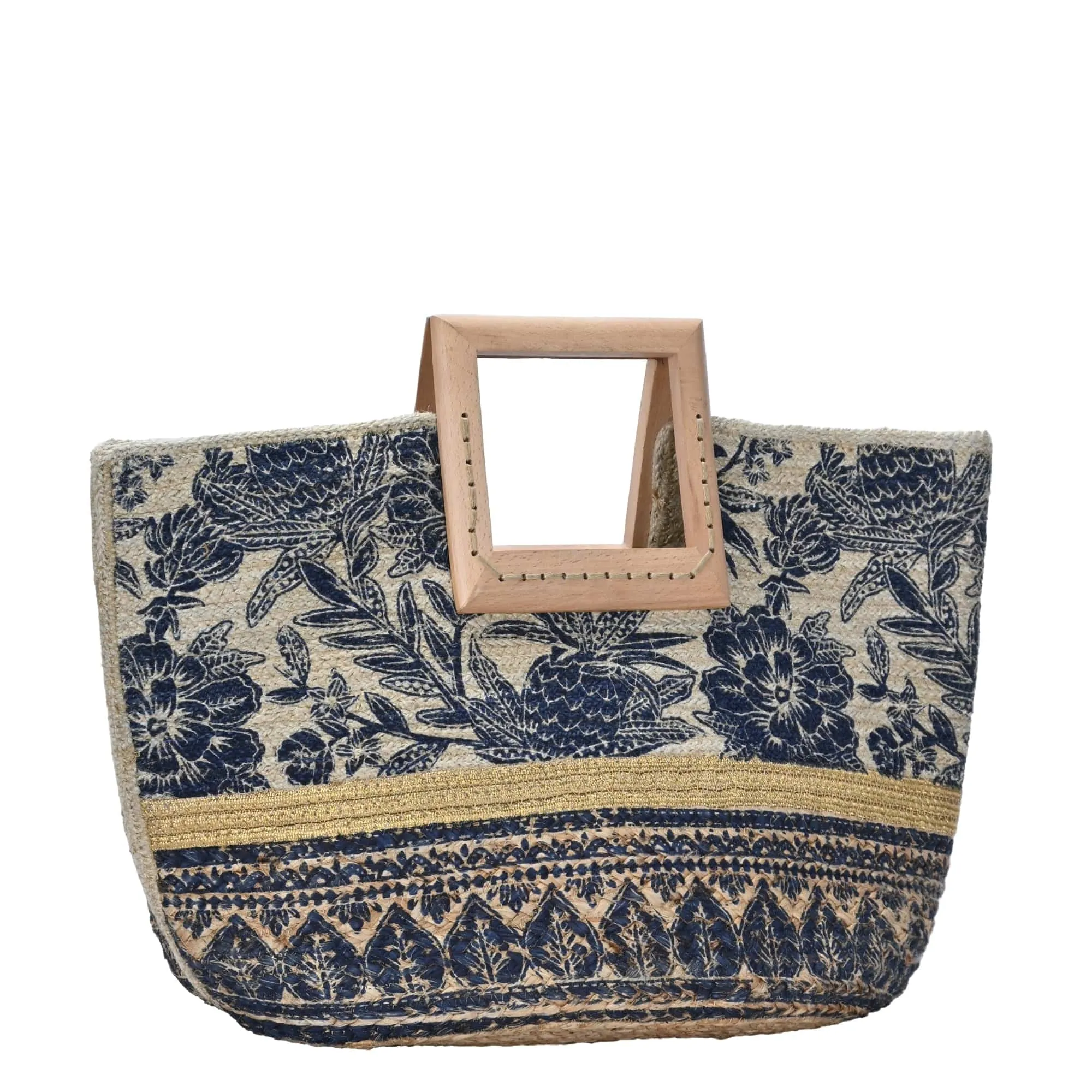 BGAIN204 Handmade Tropical Jute Tote With Light Wood Handles
