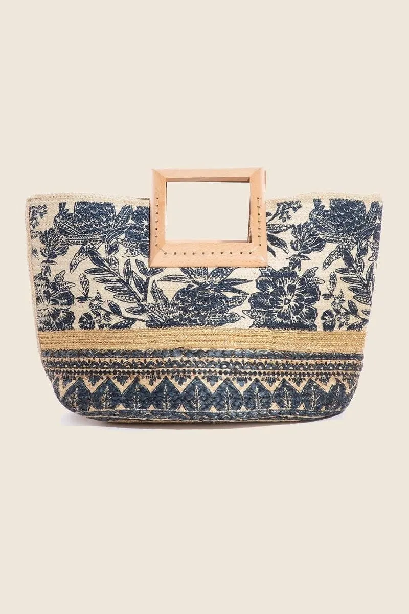 BGAIN204 Handmade Tropical Jute Tote With Light Wood Handles