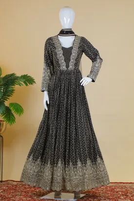 Black Stone and Zari work Floor Length Anarkali Suit