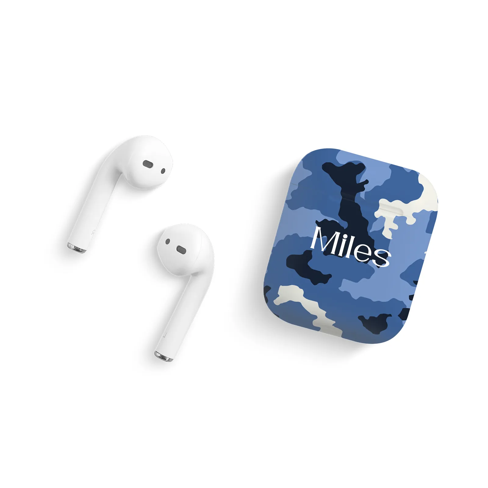 Blue Camo Editable Text All Over Print Airpods Case