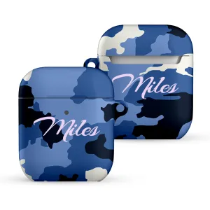 Blue Camo Editable Text All Over Print Airpods Case