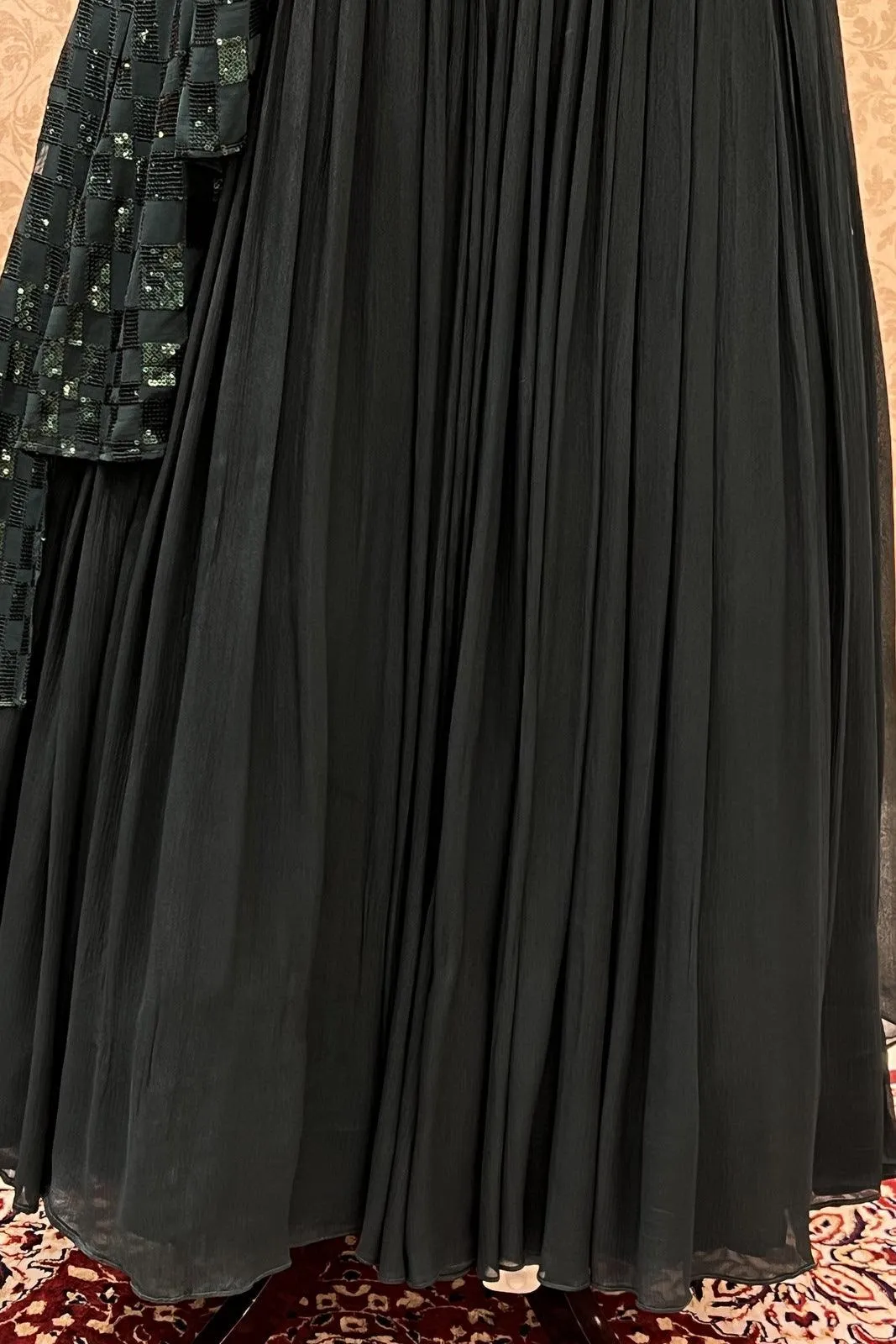 Bottle Green Sequins and Beads work Western Style Floor Length Anarkali Gown
