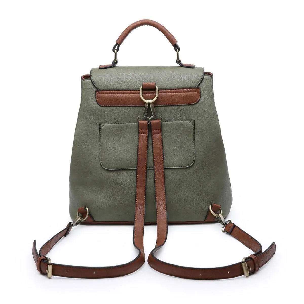 BP1891 Vegan Leather Convertible Flapover Backpack