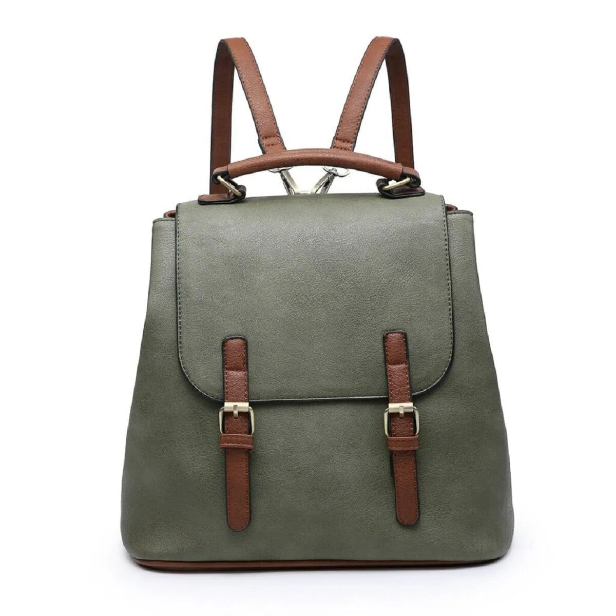 BP1891 Vegan Leather Convertible Flapover Backpack