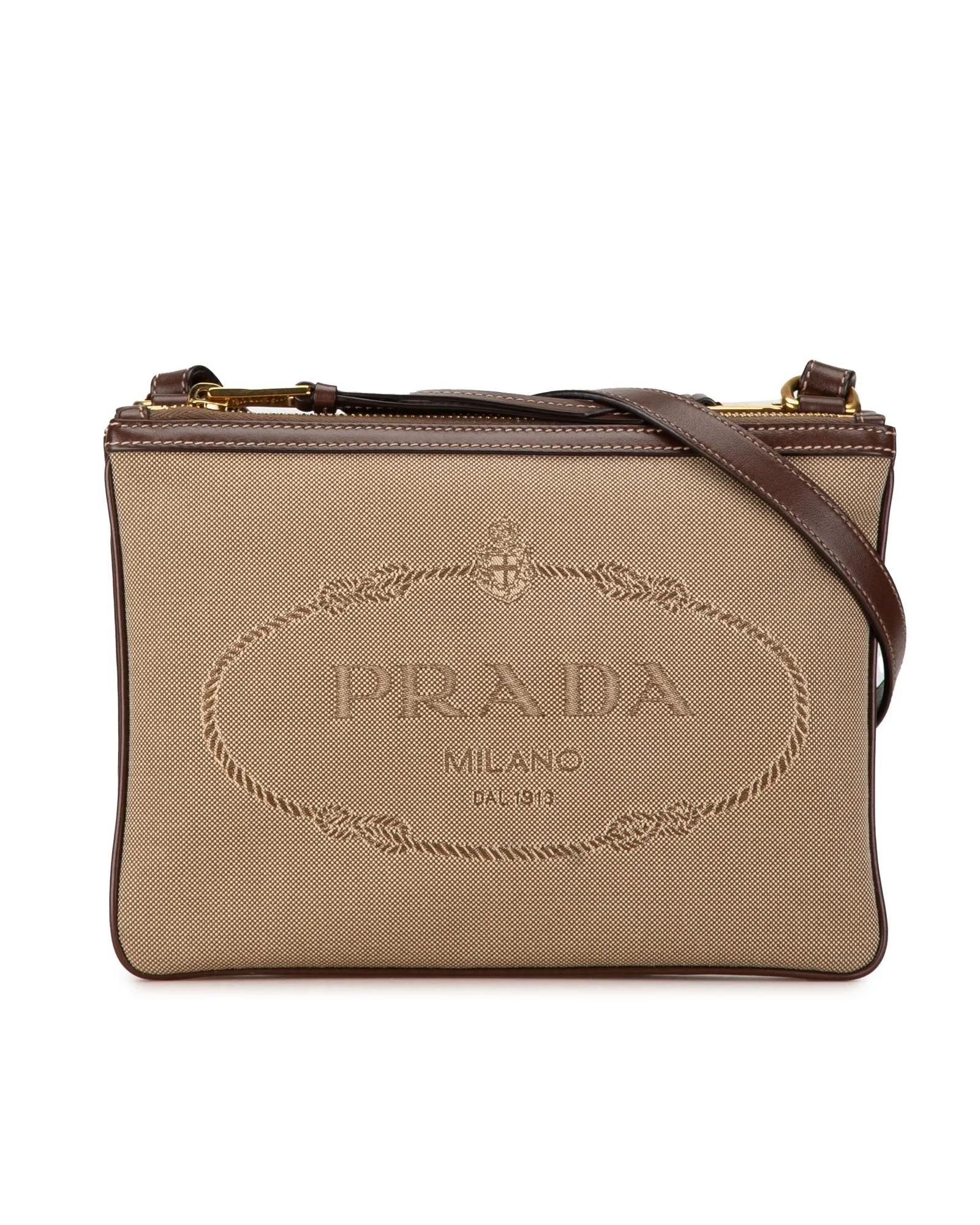 Canvas and Leather Double Zip Crossbody Bag