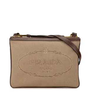 Canvas and Leather Double Zip Crossbody Bag