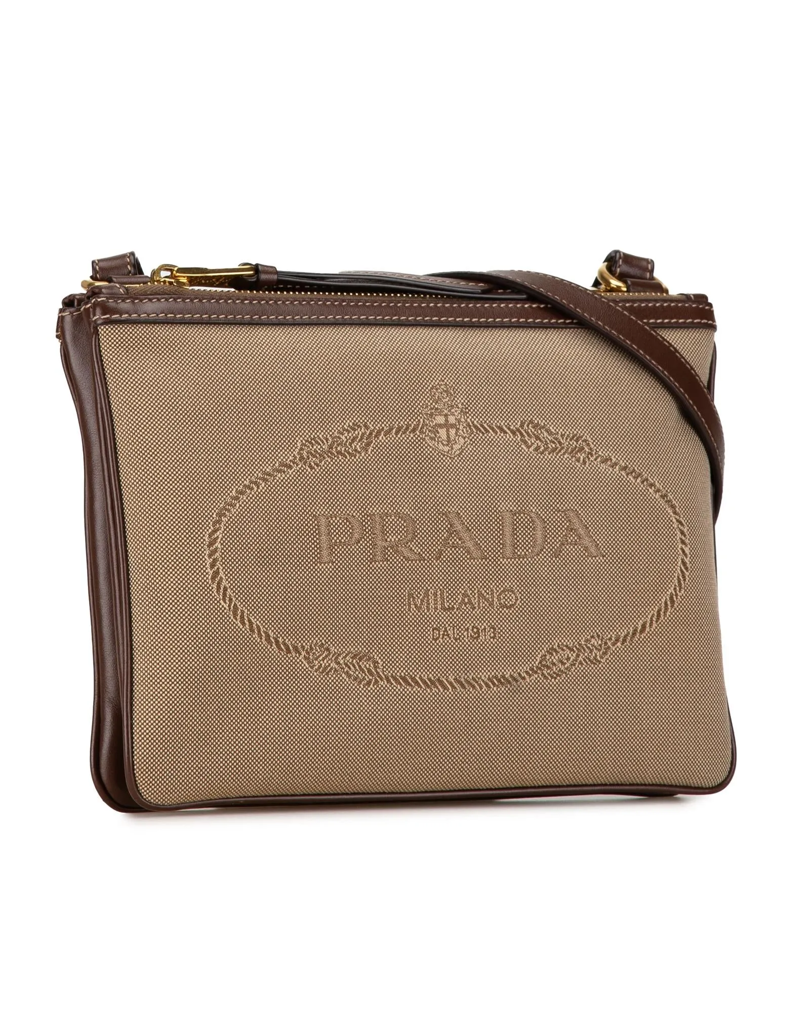 Canvas and Leather Double Zip Crossbody Bag