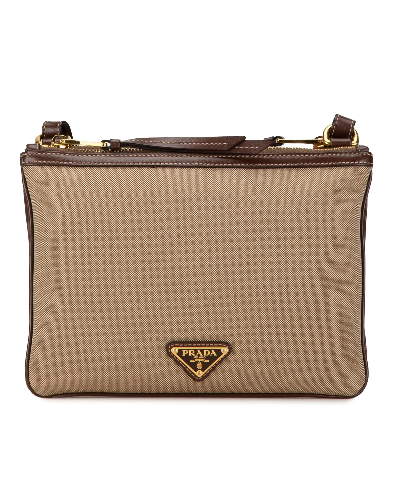 Canvas and Leather Double Zip Crossbody Bag