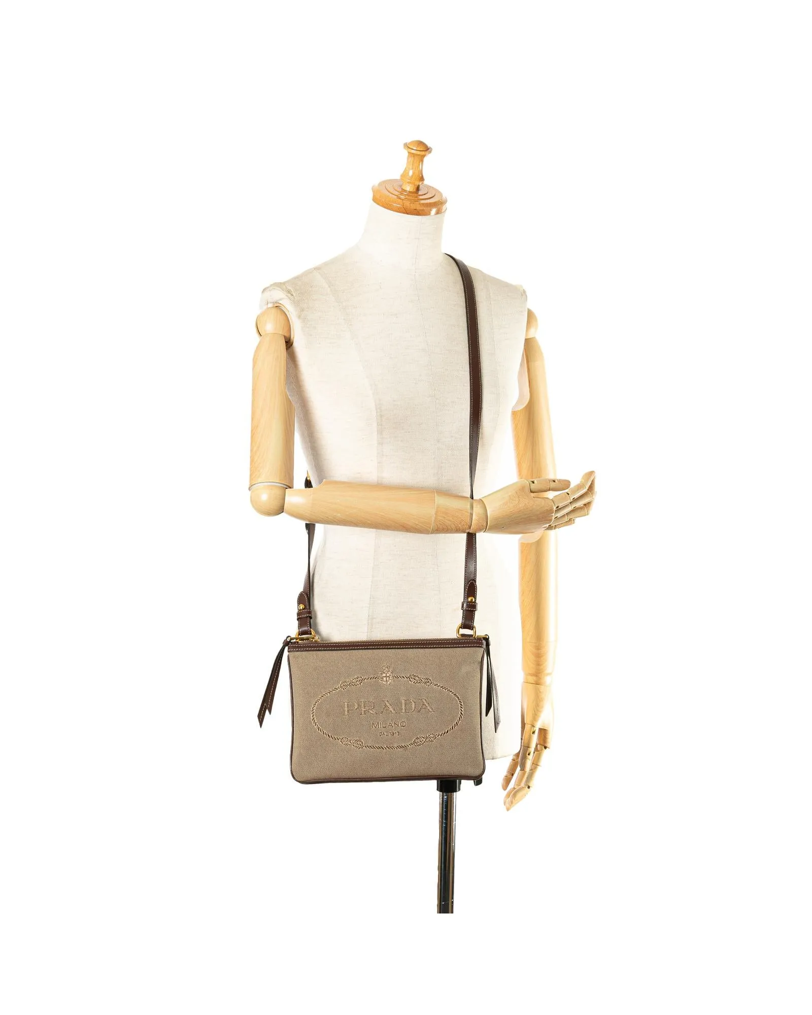 Canvas and Leather Double Zip Crossbody Bag