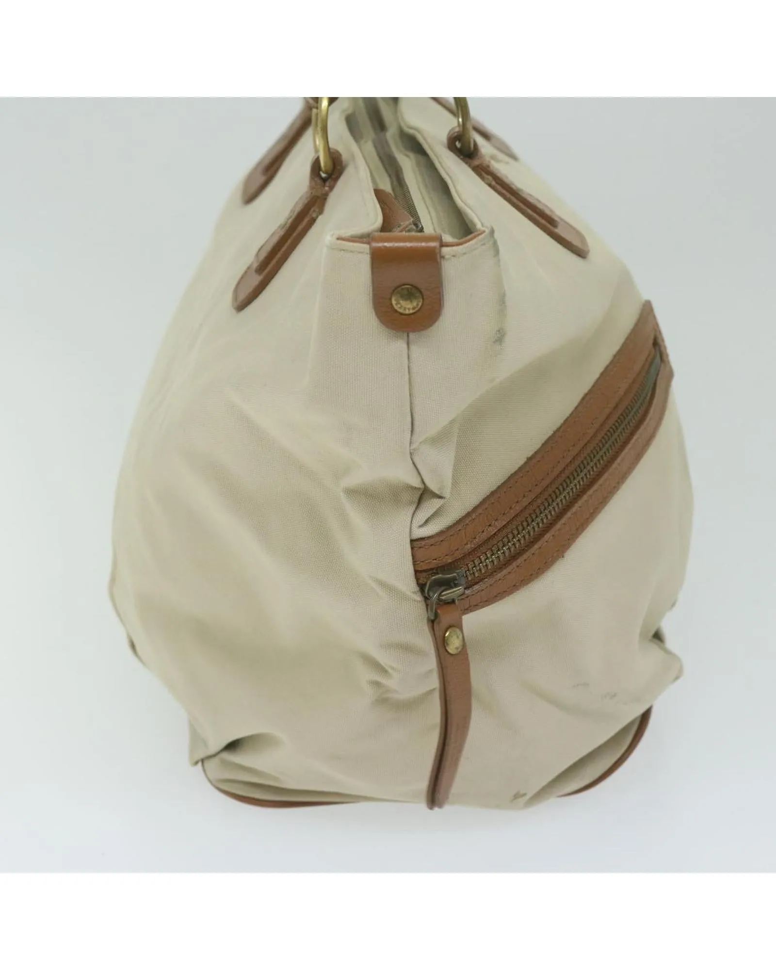 Canvas Tote Bag with Multiple Compartments - Beige
