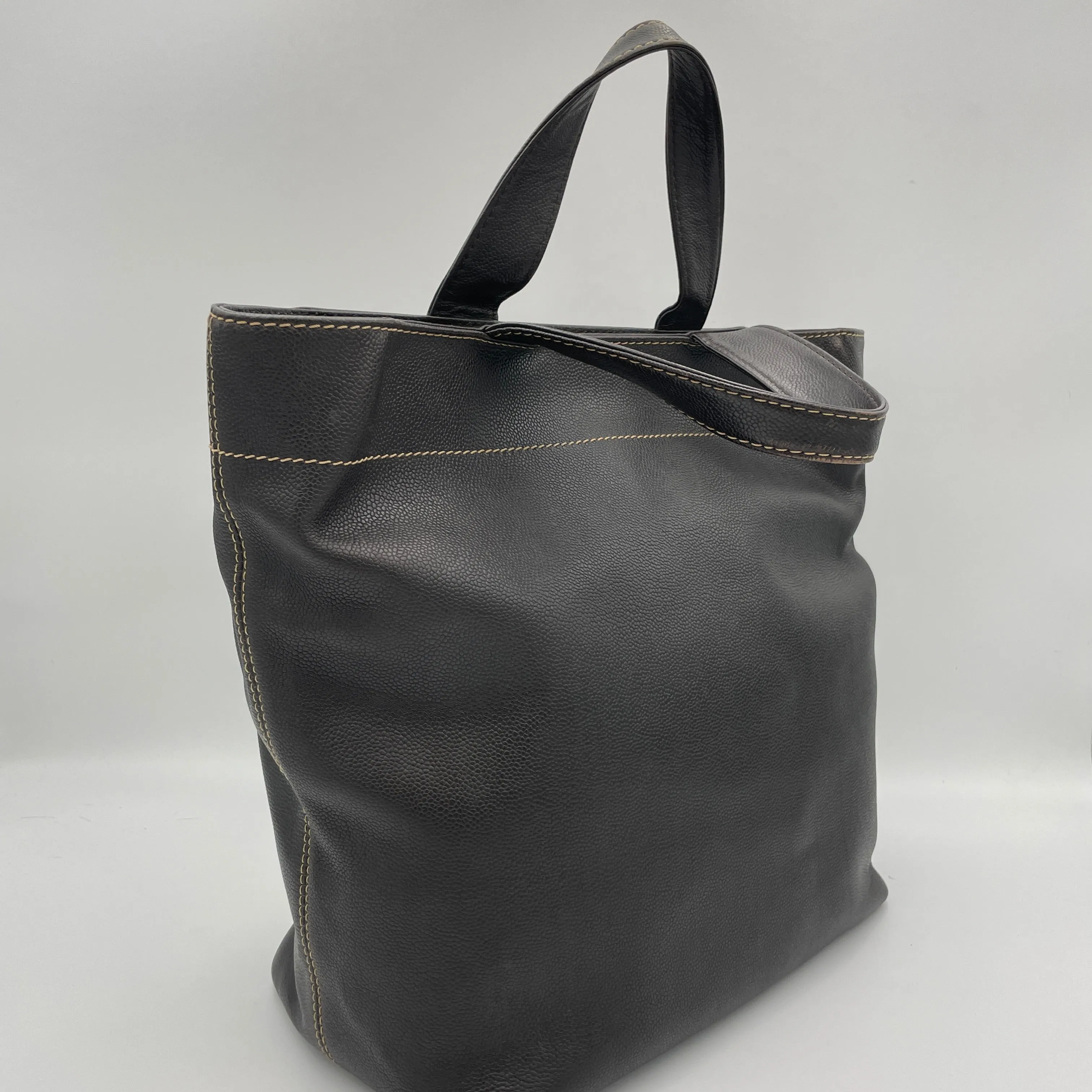 CC 2Way Tote Bag Brown Top Handle Bag in Caviar Leather, Silver hardware