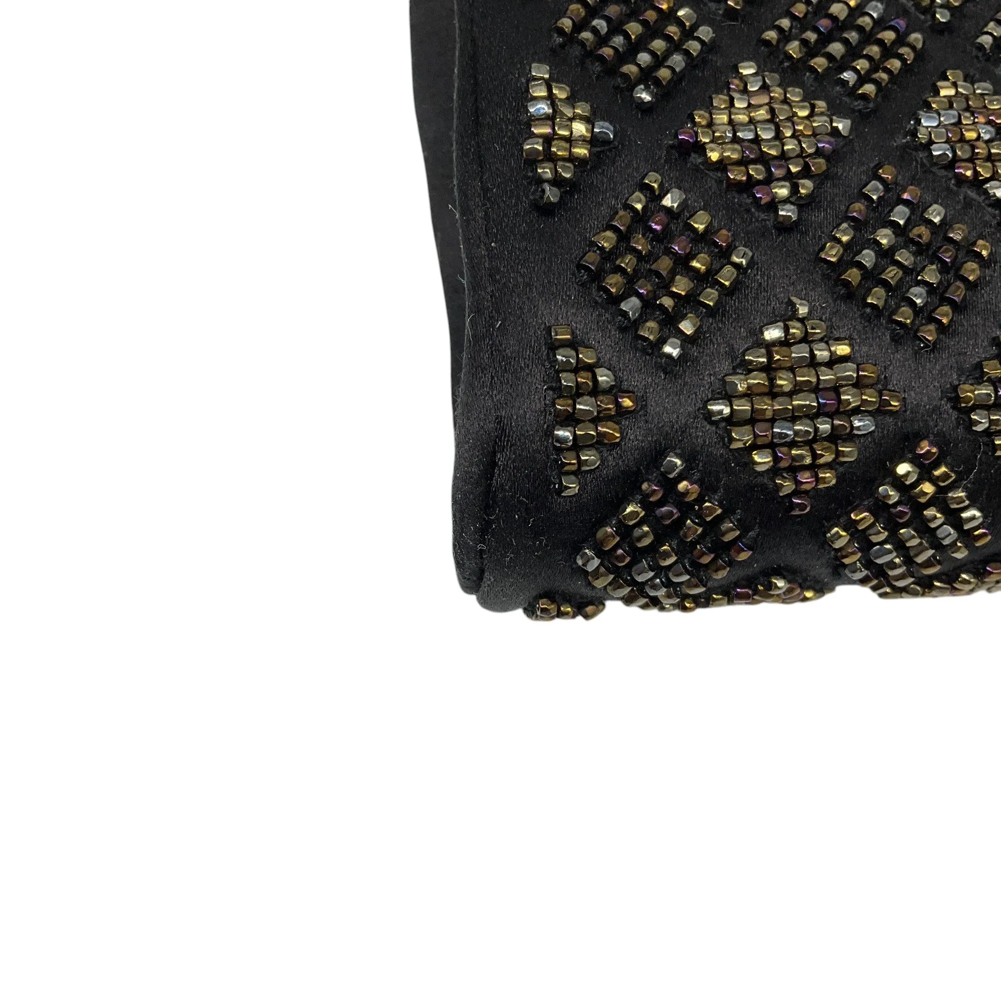 Chanel Black Beaded Ribbon Bow Satin Clutch Handbag