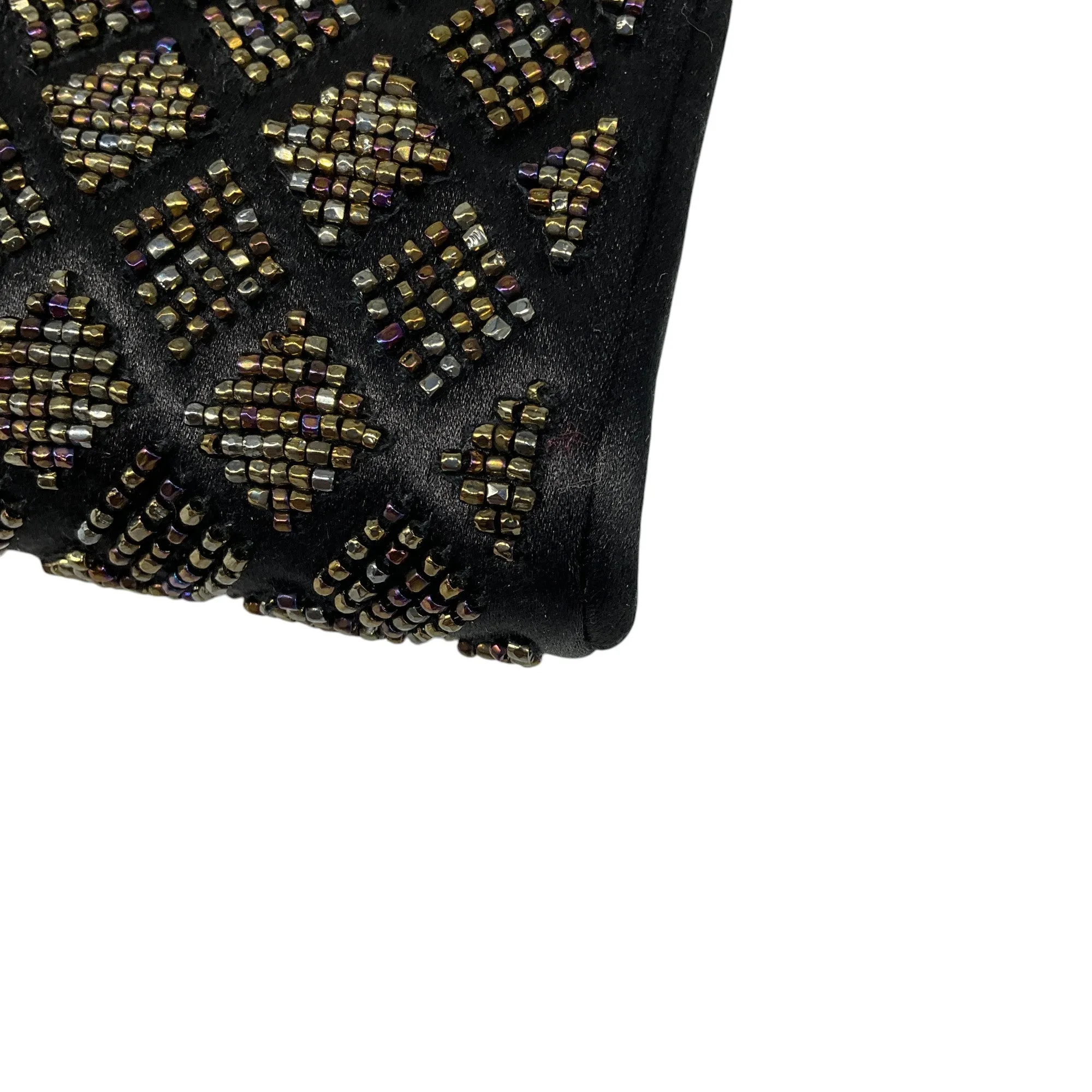 Chanel Black Beaded Ribbon Bow Satin Clutch Handbag