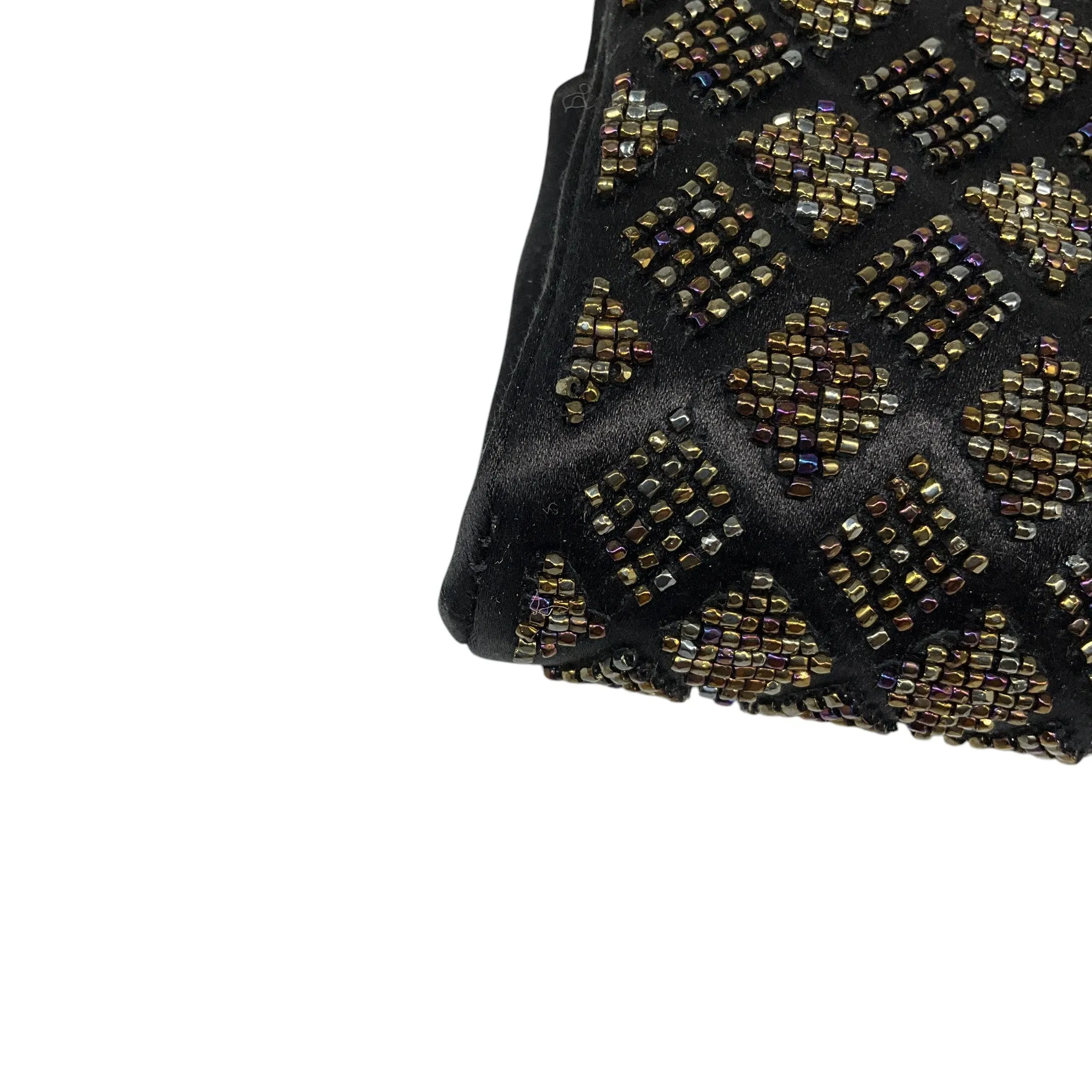 Chanel Black Beaded Ribbon Bow Satin Clutch Handbag
