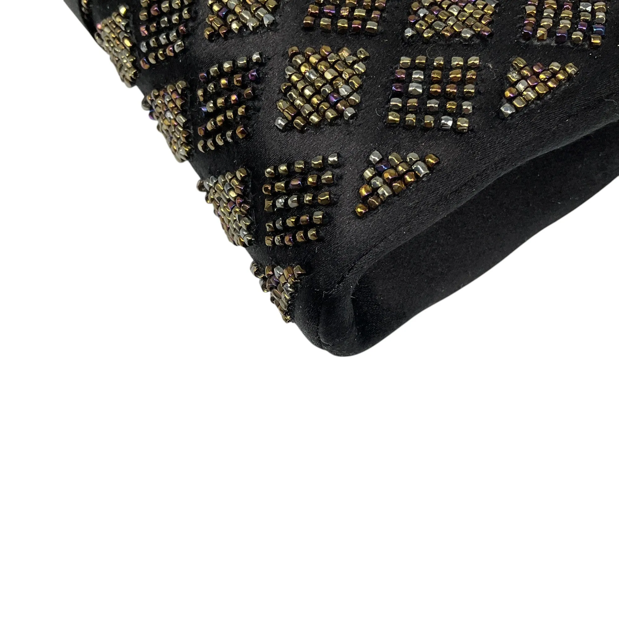Chanel Black Beaded Ribbon Bow Satin Clutch Handbag