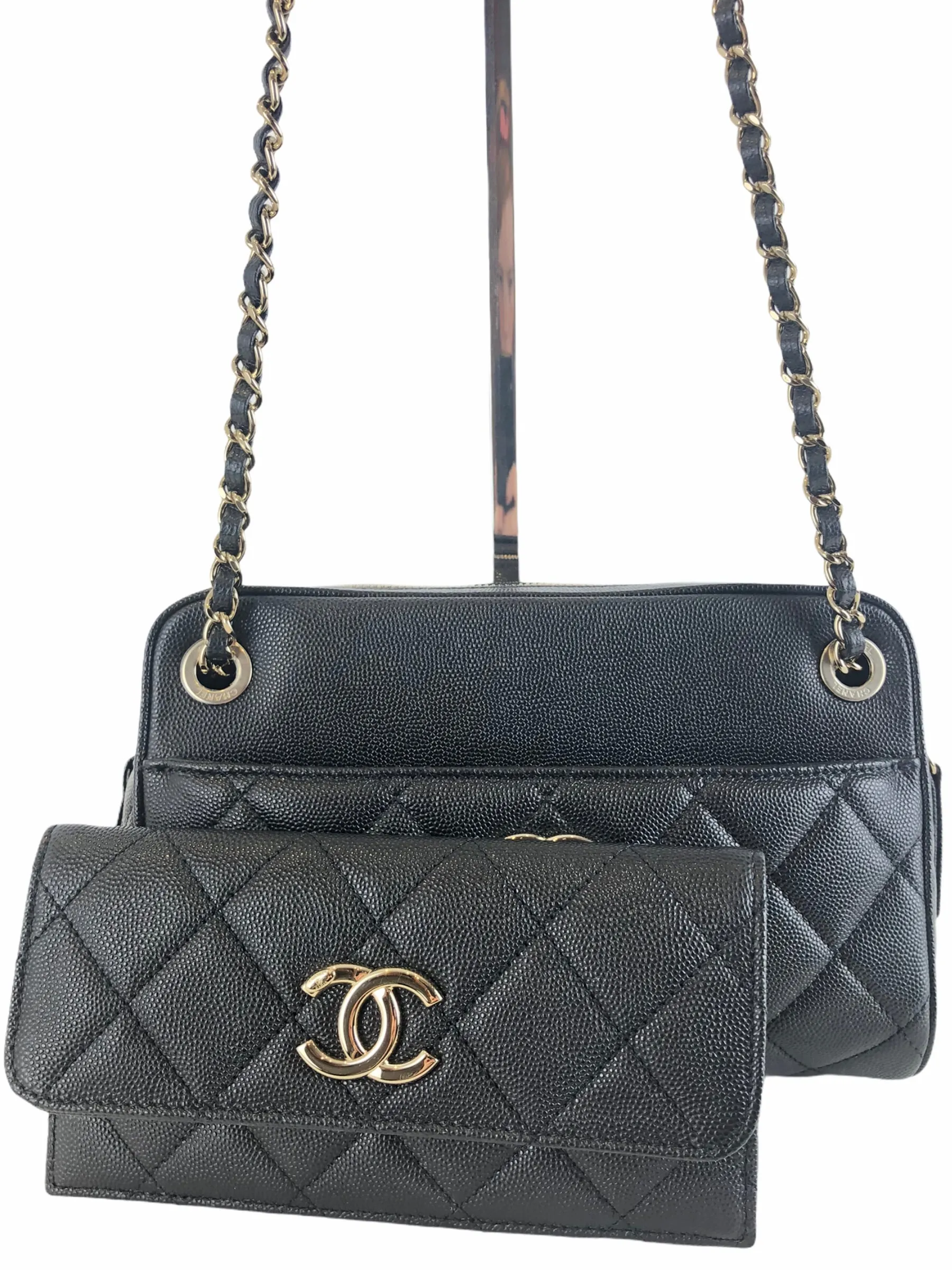 Chanel Black Caviar Leather Crossbody with Detachable Wallet