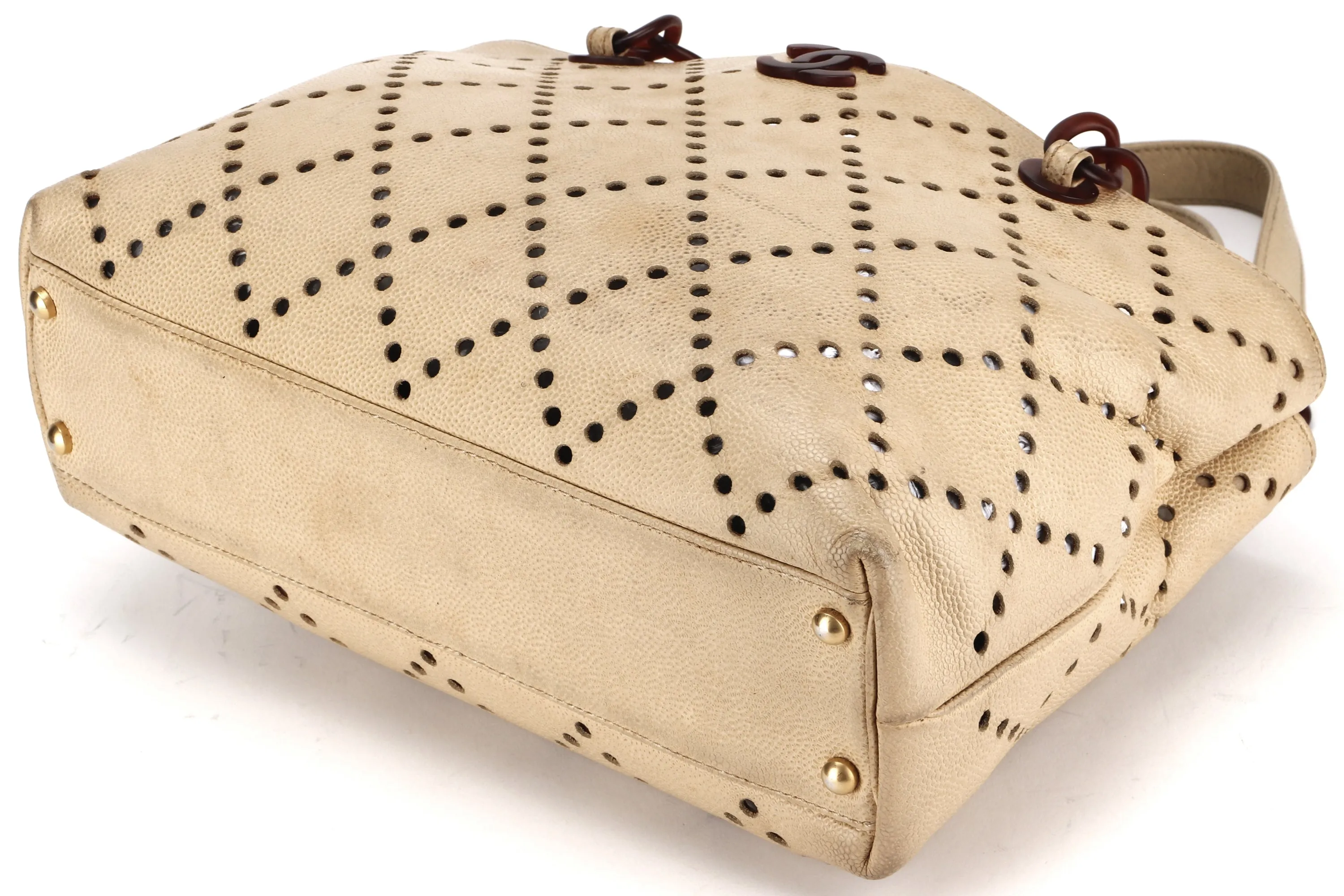 CHANEL TOTE BAG (875xxxx) BEIGE CAVIAR LEATHER, BROWN RESIN, GOLD HARDWARE, NO CARD & DUST COVER