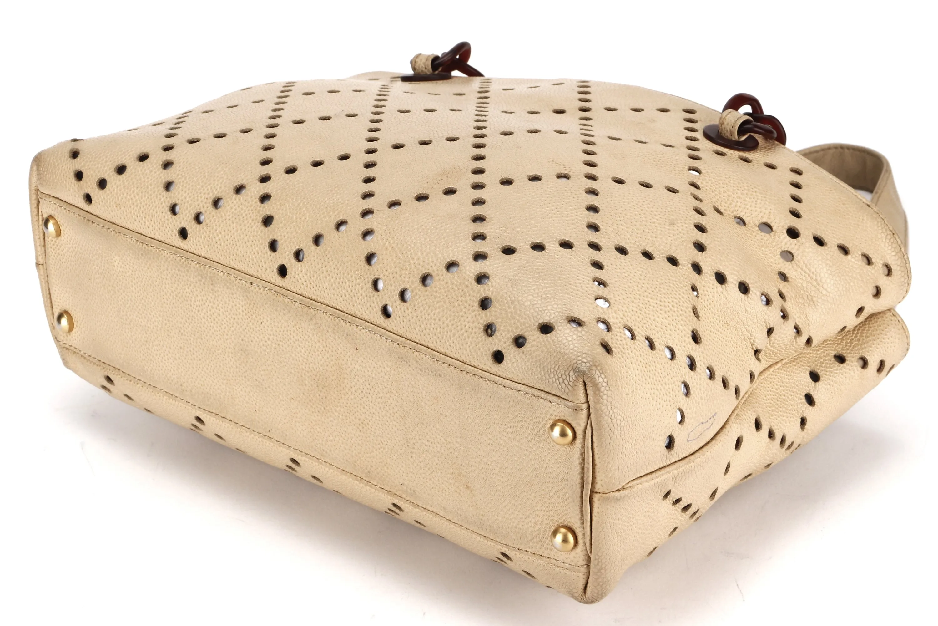 CHANEL TOTE BAG (875xxxx) BEIGE CAVIAR LEATHER, BROWN RESIN, GOLD HARDWARE, NO CARD & DUST COVER