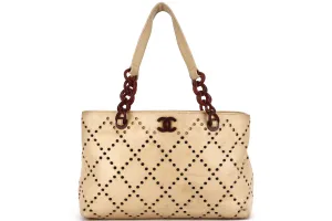 CHANEL TOTE BAG (875xxxx) BEIGE CAVIAR LEATHER, BROWN RESIN, GOLD HARDWARE, NO CARD & DUST COVER