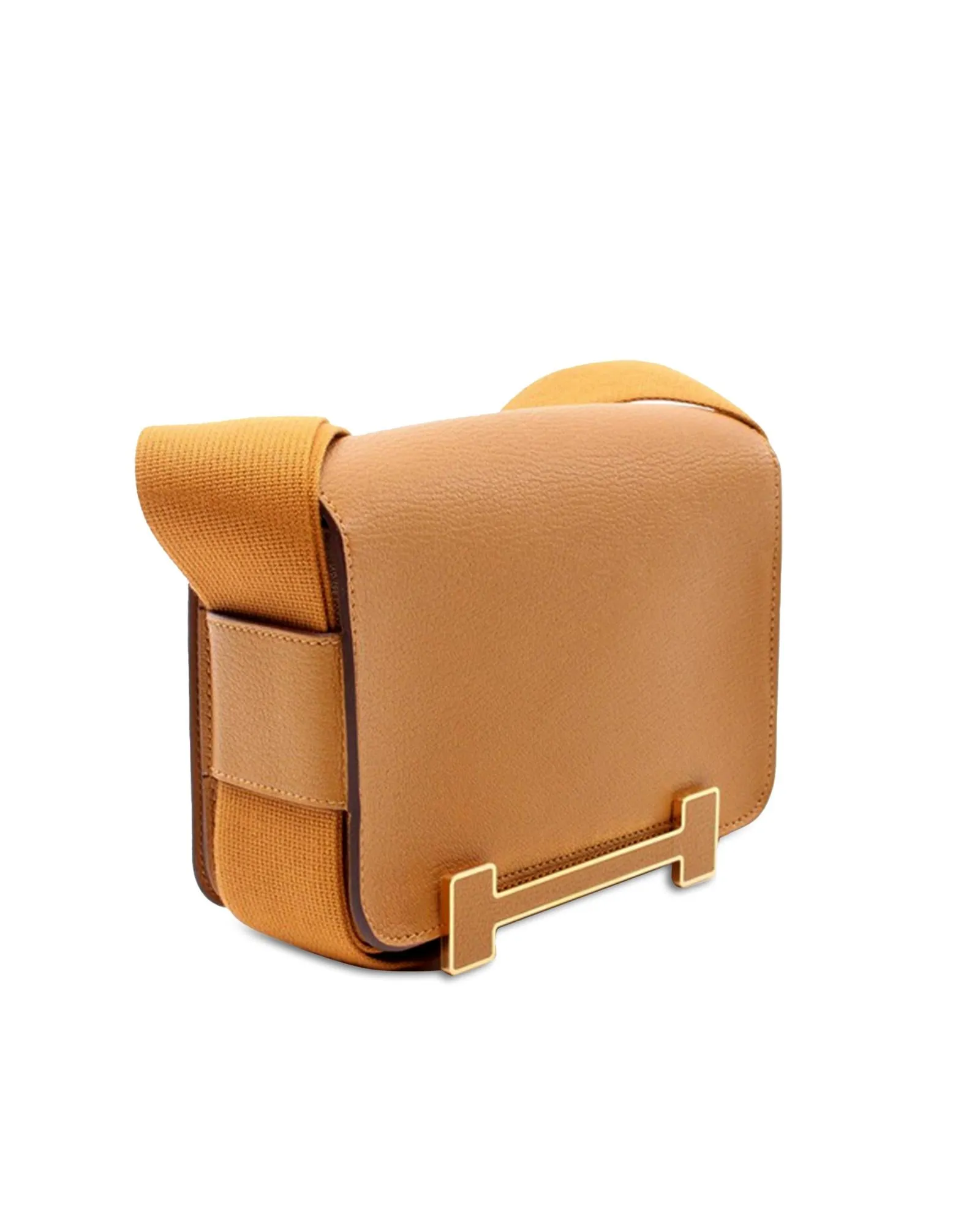 Chevre Leather Crossbody Bag with Canvas Strap and Interior Slip Pockets