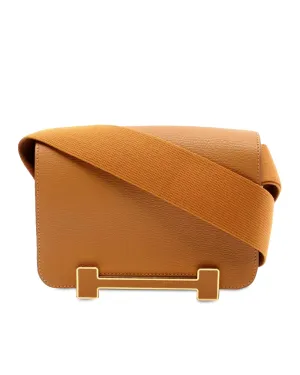 Chevre Leather Crossbody Bag with Canvas Strap and Interior Slip Pockets