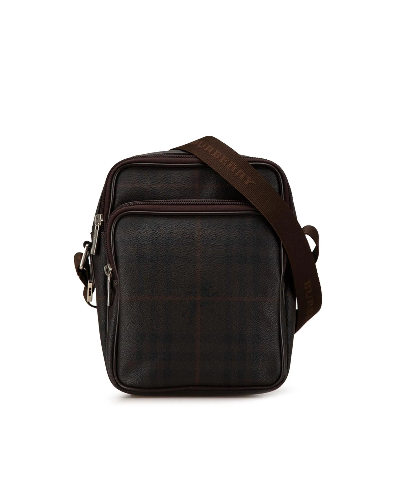 Coated Canvas Crossbody Bag with Leather Trim and Adjustable Strap