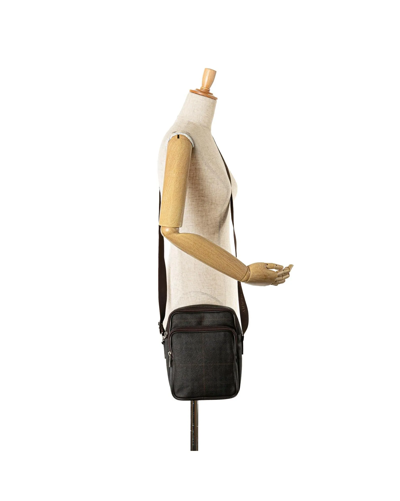 Coated Canvas Crossbody Bag with Leather Trim and Adjustable Strap