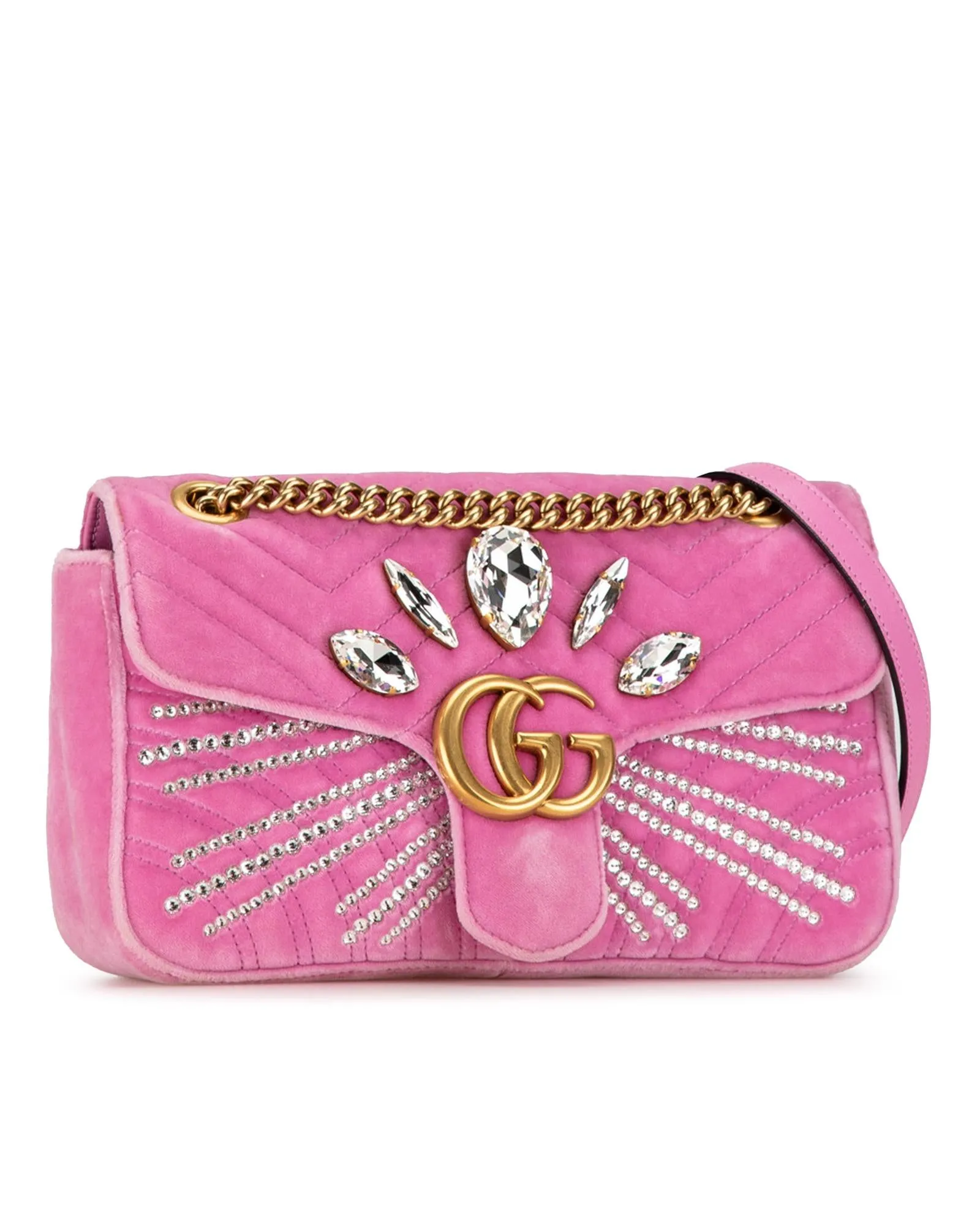 Crystal-Embellished Quilted Velvet Crossbody Bag