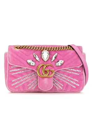 Crystal-Embellished Quilted Velvet Crossbody Bag