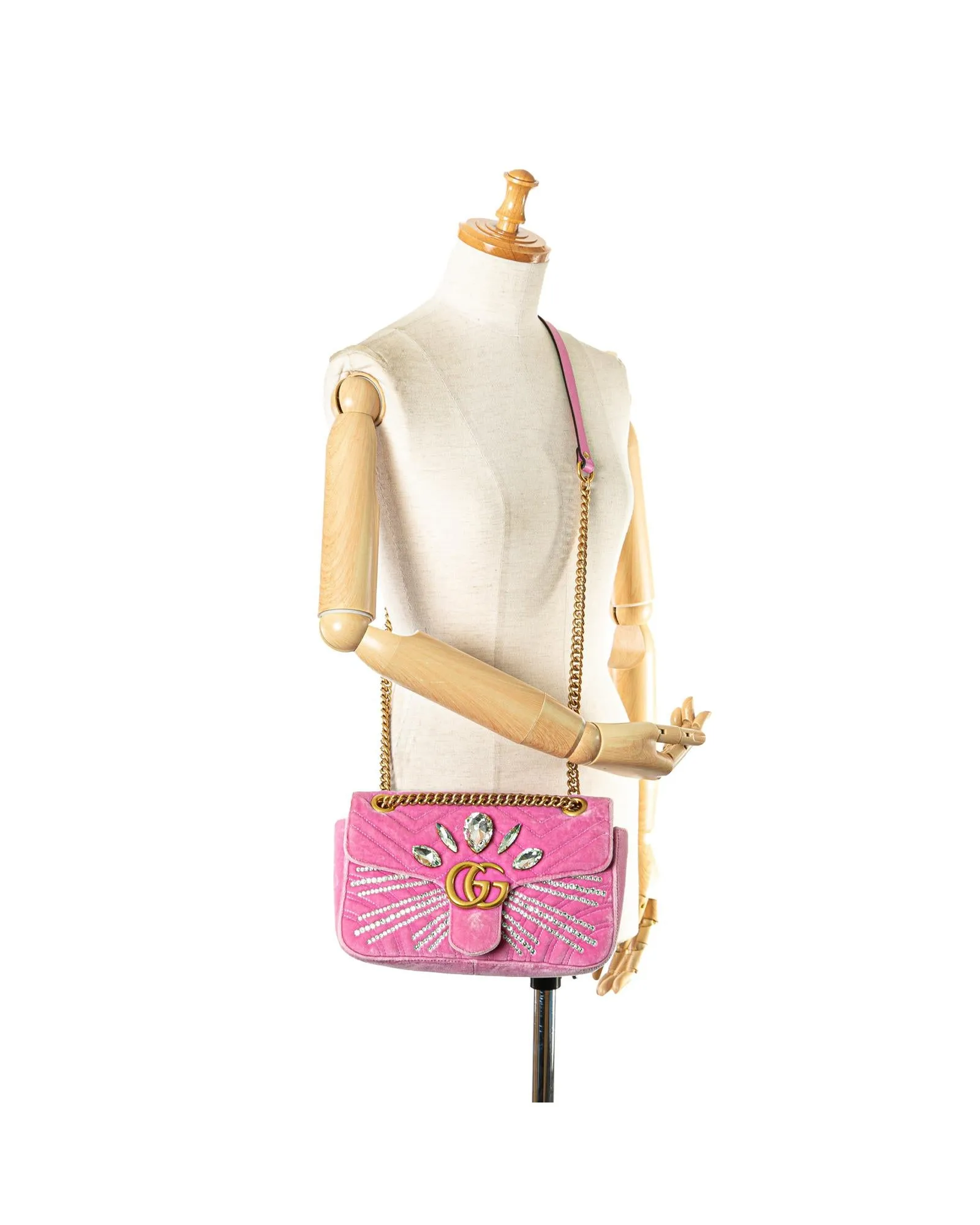 Crystal-Embellished Quilted Velvet Crossbody Bag