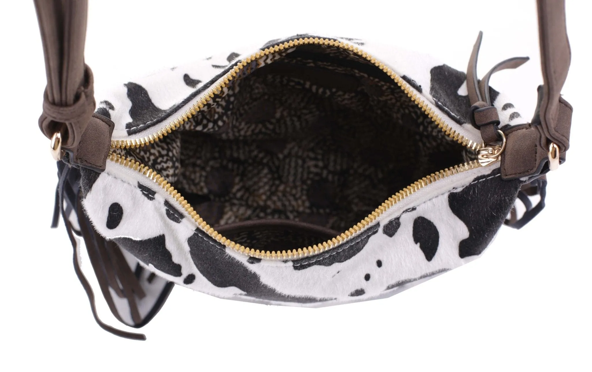 CW20307 Western Style Cow print with Fringe Crossbody