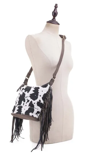 CW20307 Western Style Cow print with Fringe Crossbody