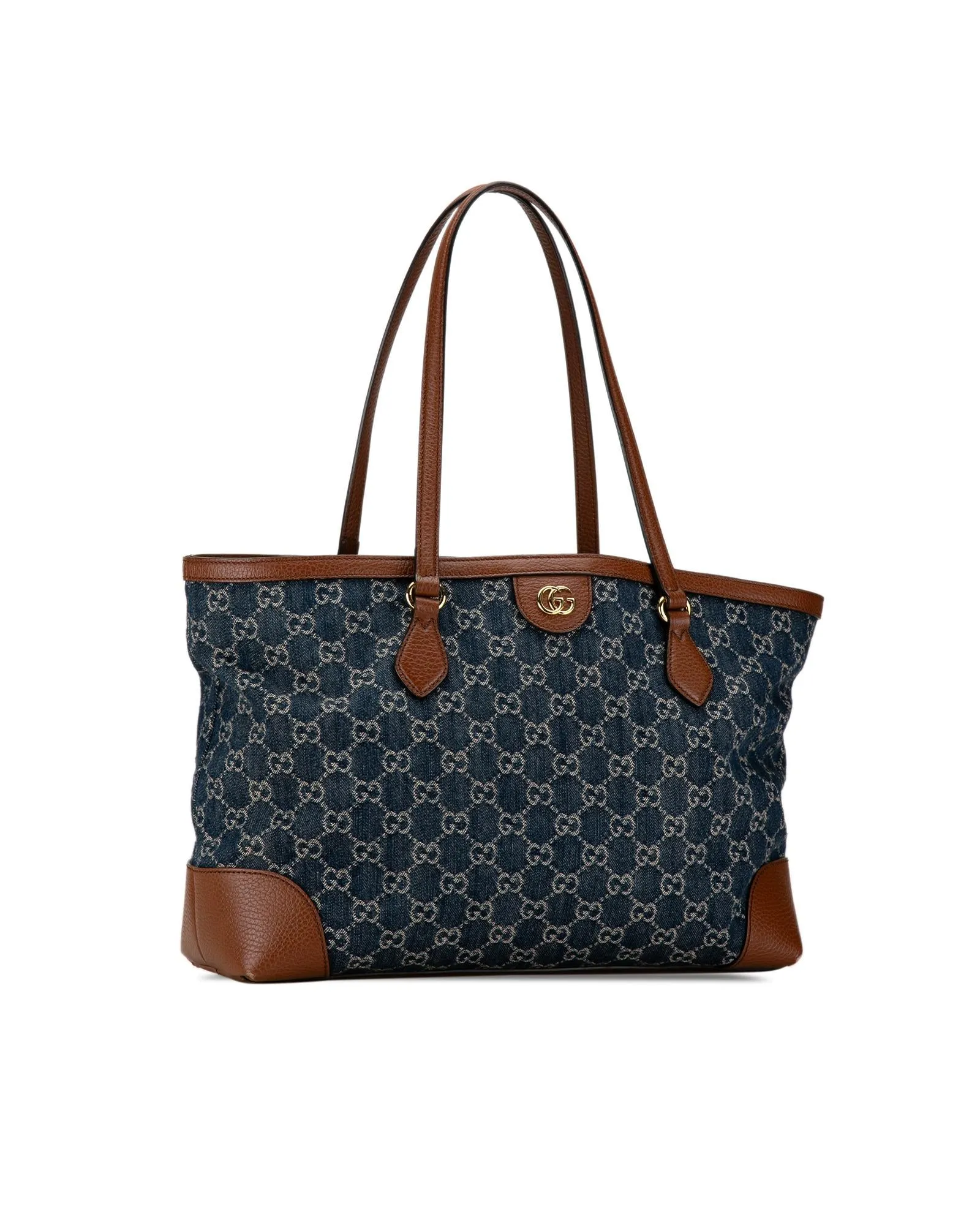 Denim and Leather Tote Bag with Interior Pockets