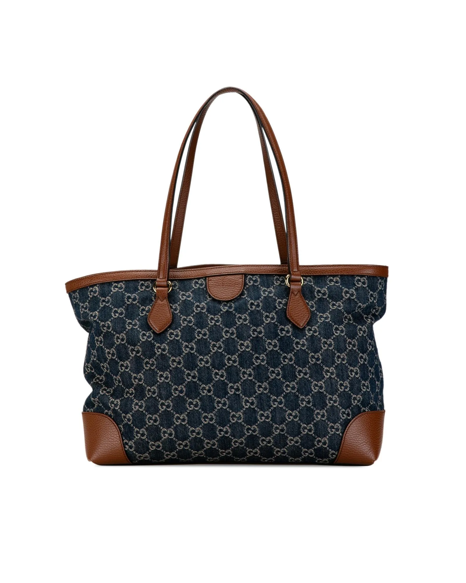 Denim and Leather Tote Bag with Interior Pockets